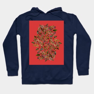 Seasonal branches and berries - green on red Hoodie